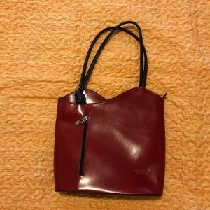 Dark red letter purse with black straps